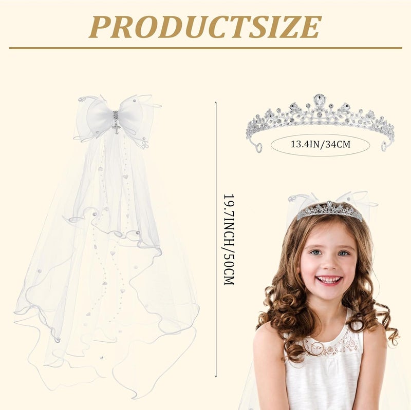 VULETO First Communion Veil Gifts for Girls Catholic White Bow Veil and Headpiece Accessories Set 1st Communion Easter Dress - Image 3